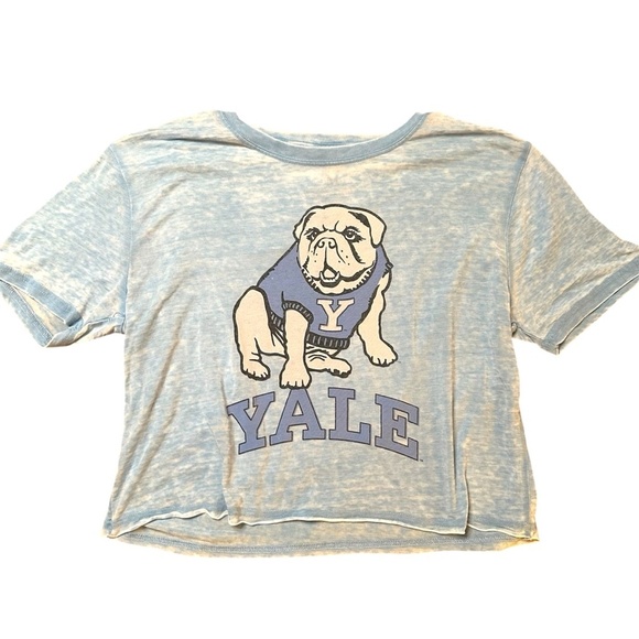 YALE Bulldogs Cropped Graphic T-Shirt Womens Medium Blue Collegiate Preppy - Picture 1 of 4
